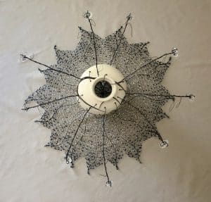 Overhead view of mixed media sculpture